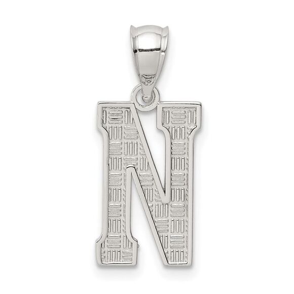 Sterling Silver, Sami Collection, Textured Block Initial N Pendant - Picture 1 of 5